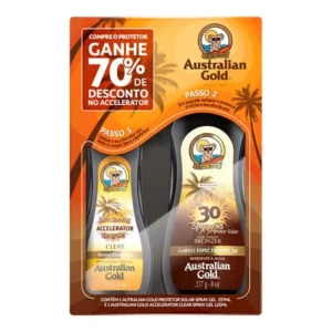 Kit Protetor Solar Corporal e Bronzeador Australian Gold FPS 30 + Dark Tanning Clear